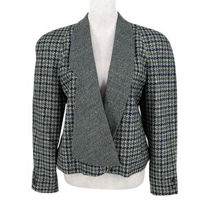 Michii Moon for Sanyo Jacket Womens 6 Blue Green Plaid Wool Lined Japan Vintage
